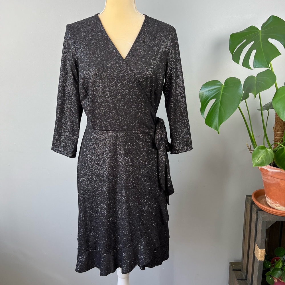 Tiana B. Silver Glitter Ruffle Wrap Dress